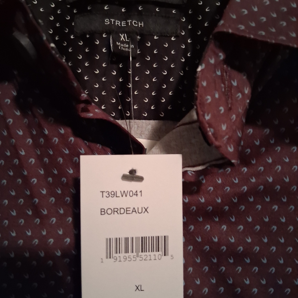 Tahari Men's Casual Burgundy and White Shirt